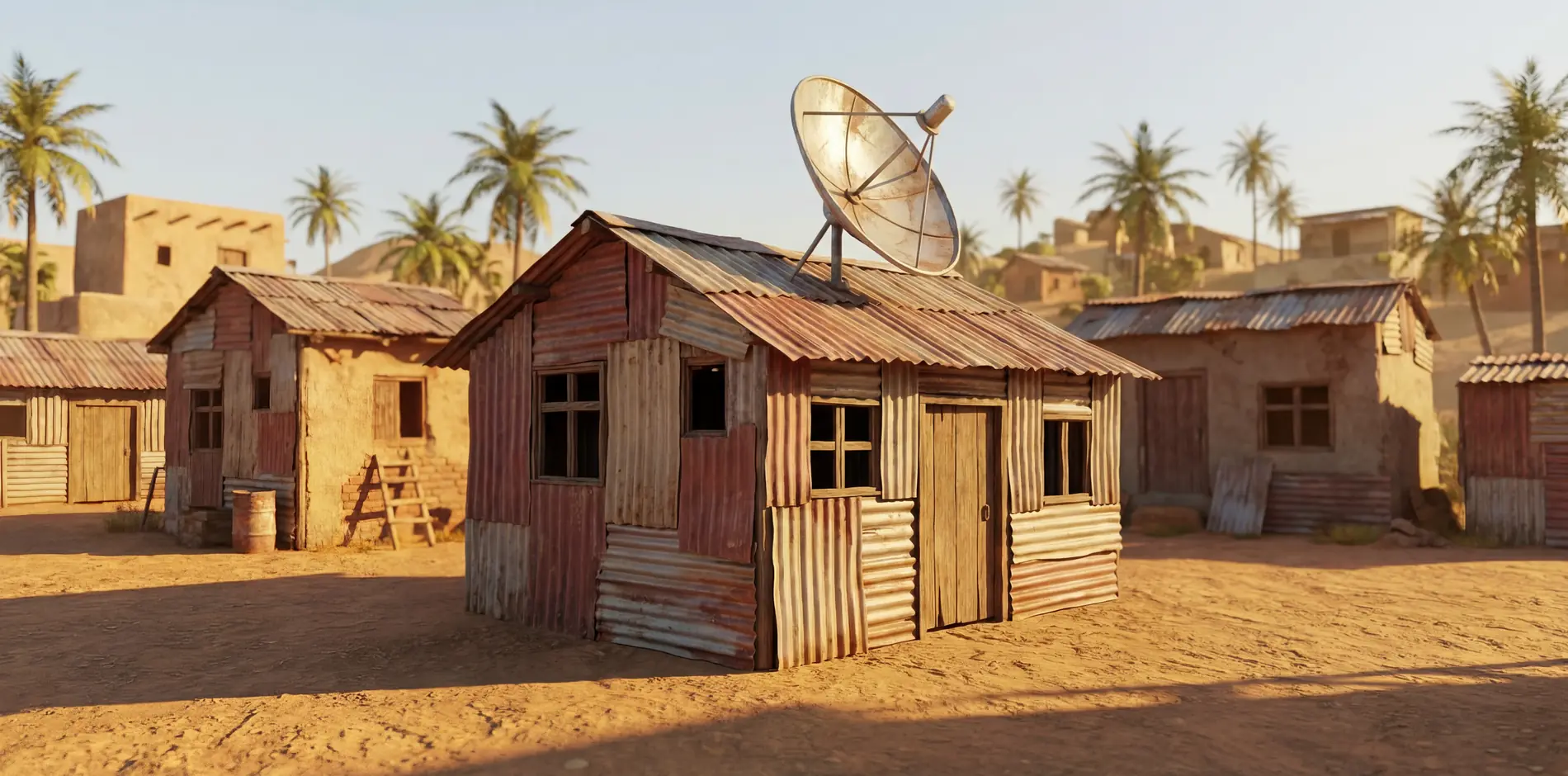 A remote village at dusk